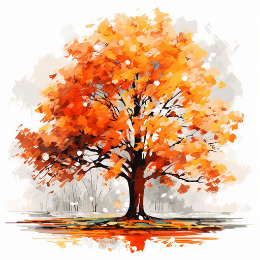 Autumn illustration in the style of oil painting, on white background