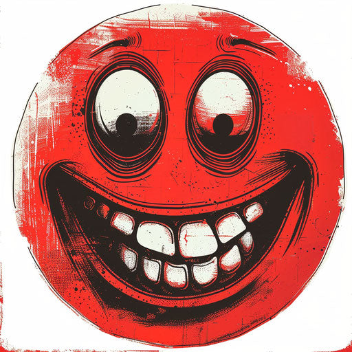 Red circle with a big smile, irreverent humor style