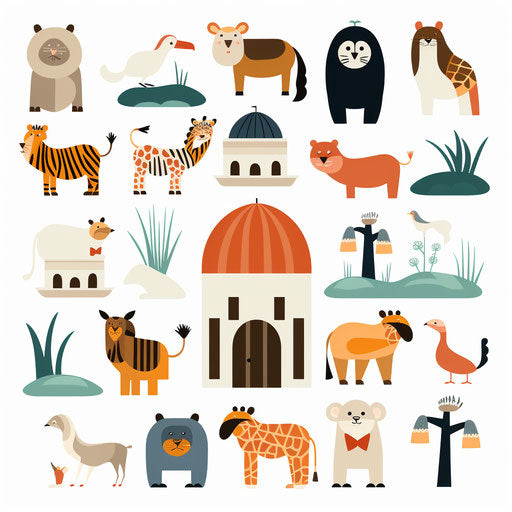Minimalist zoo clipart, on a white background