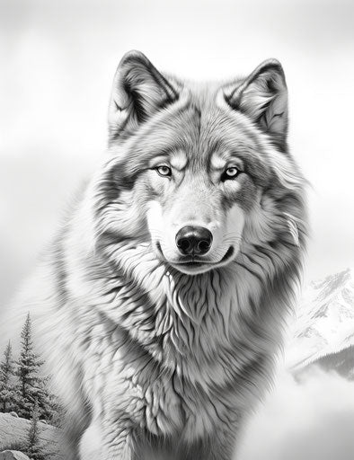 Polar wolf drawing by person ooh, in the style of nikon af600, nikon l35af, black and white 24:31