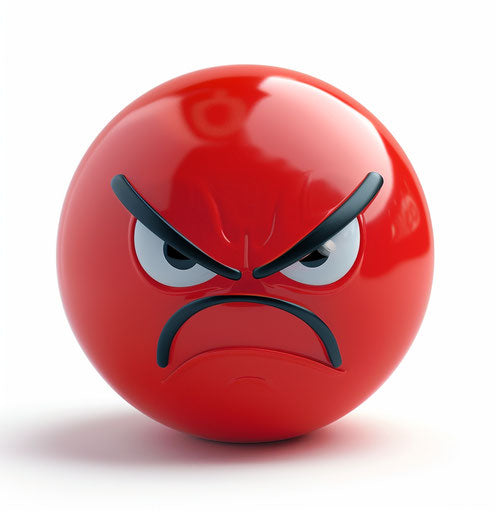 Red angry emoji ball isolated on white background