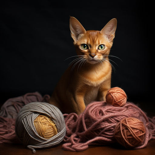 Abyssinian cat playing with yarn
