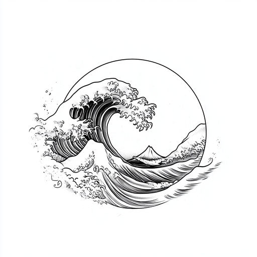 Flat tattoo designs of wrist with Japanese wave pattern