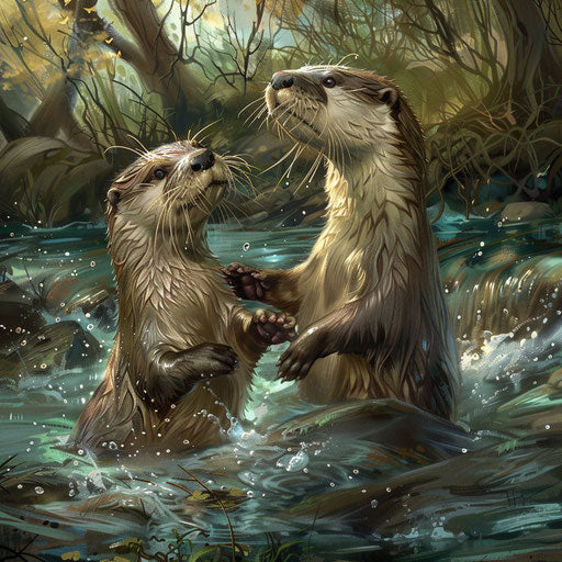 Playful otters in the river