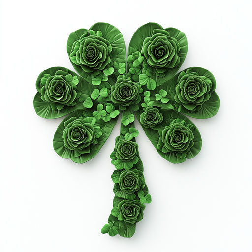 3D Shamrock of Green Roses on White Background