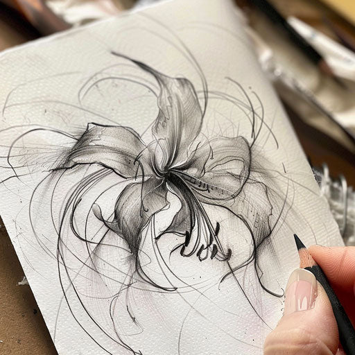 Spider lily sketch, rough lines and shading like pencil drawing