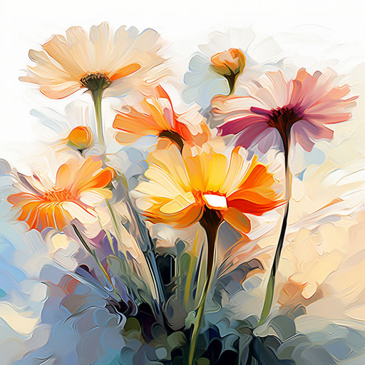 Flower images clipart in the style of Impressionistic Art, on a white background