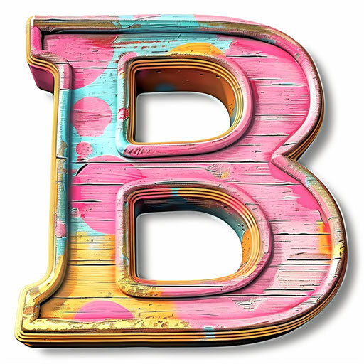Realistic letter b clipart on flat white background, bright colors and high detail