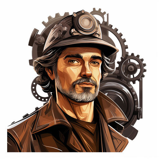 Engineer illustration in the style of Chiaroscuro Art, on white background