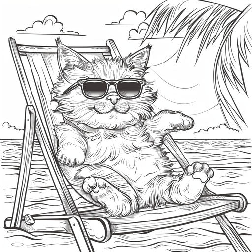 Playful kitten on beach chair, sunglasses