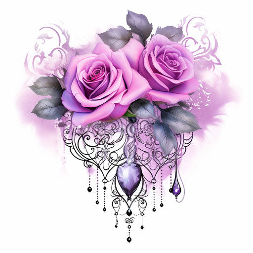Rose tattoo in pink and purple lace pattern