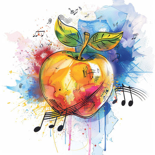 Colorful musical apple, symbol of creativity