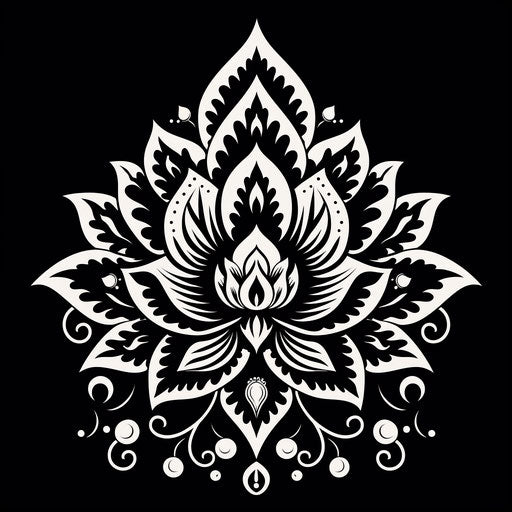 Black and white pattern of an ornamental lotus flower