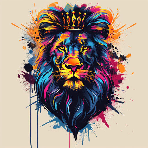 Lion with crown, blend of abstract art in rich colors