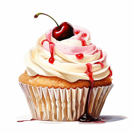 Cupcake illustration in Oil painting style, on white background