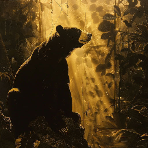 A sun bear in the golden light of an evening in the jungle