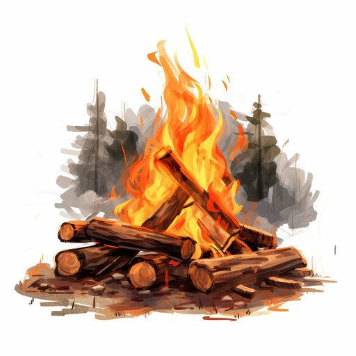Campfire clipart in the style of oil painting