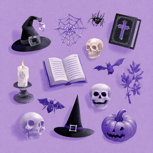 Charming Halloween Illustrations on Purple Background