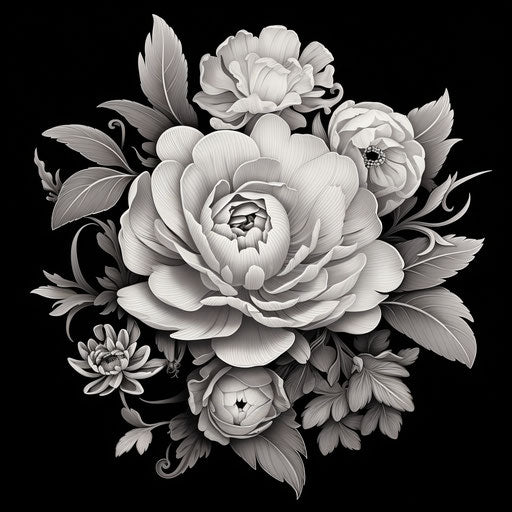 Black and white detailed flowerpunk flower