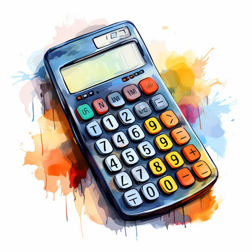 Calculator illustration in the style of Oil painting, on white background
