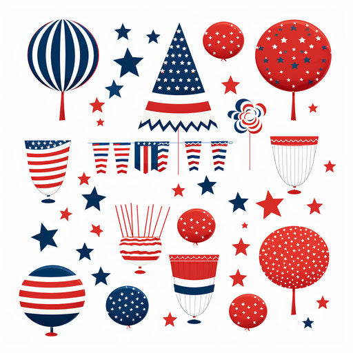 Free 4th of July clipart images in Minimalist style on white background