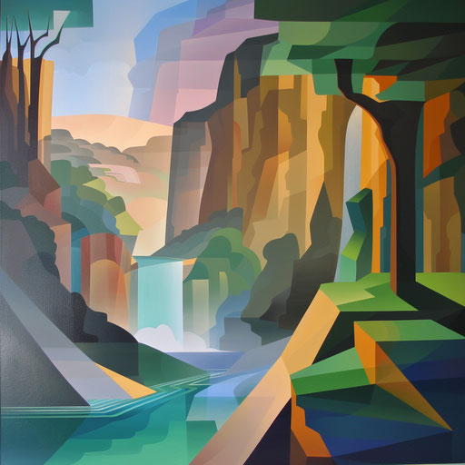 Noccalula Falls, Alabama, stylized angular landscape