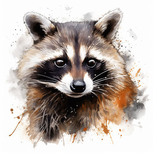 Raccoon on white background in oil painting style