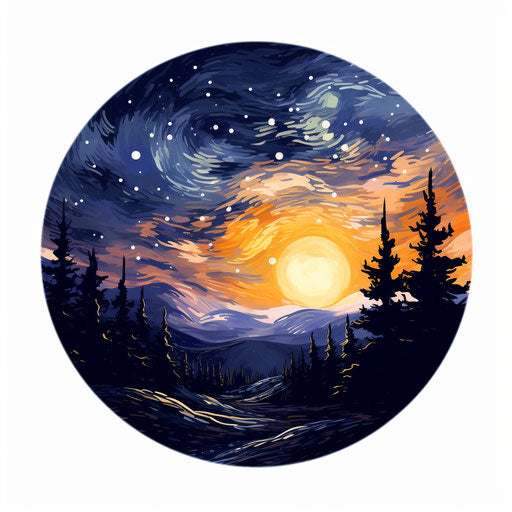 Night sky oil painting style on white background