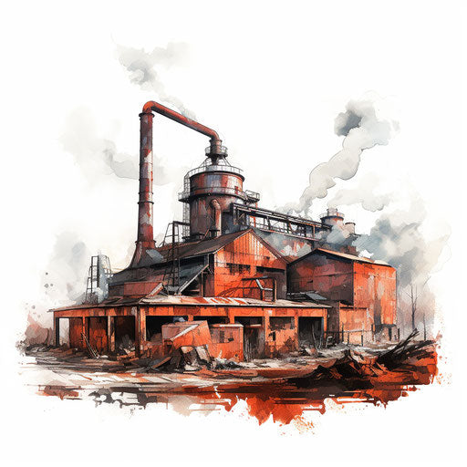 Illustration of factory in the style of oil painting