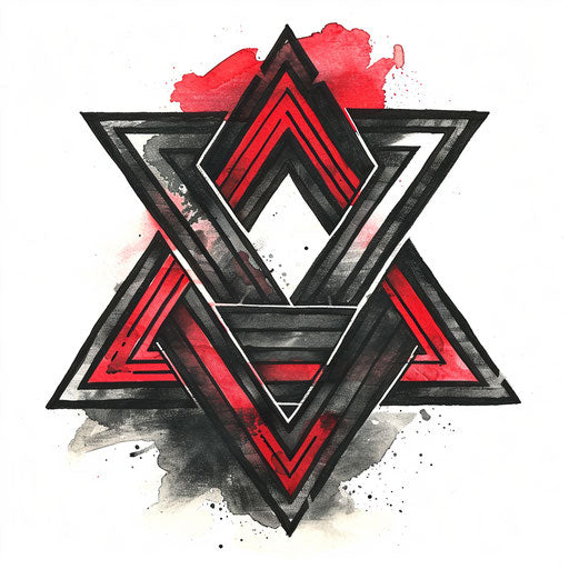 Sketch of Valknut tattoo in vibrant red and black