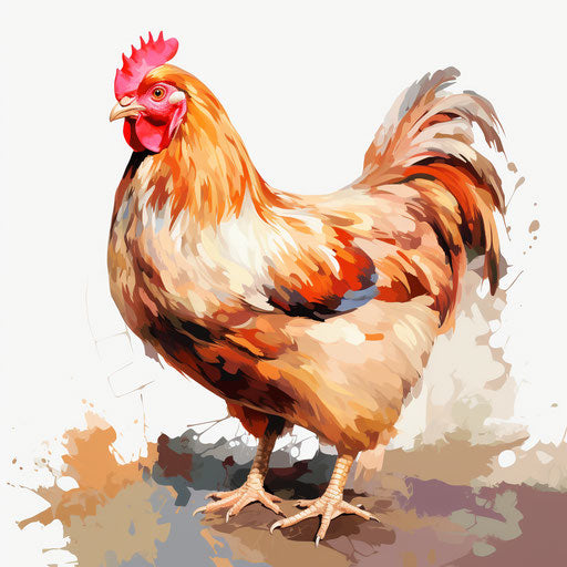 Chicken clipart in the style of oil painting, on white background
