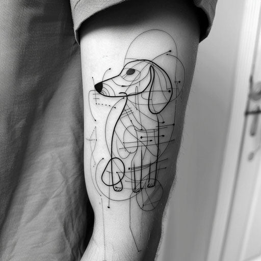 Minimalist Dachshund dog tattoo outline sketch in clipart style