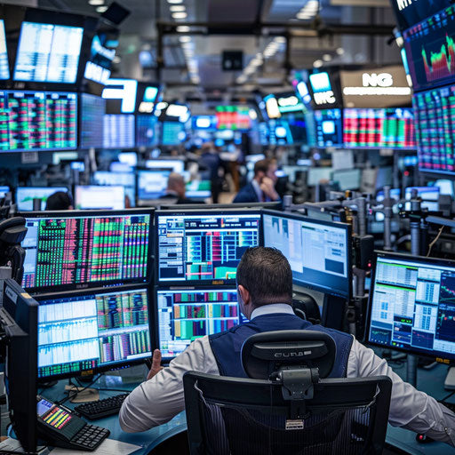 Vibrant financial trading room with focused analysts