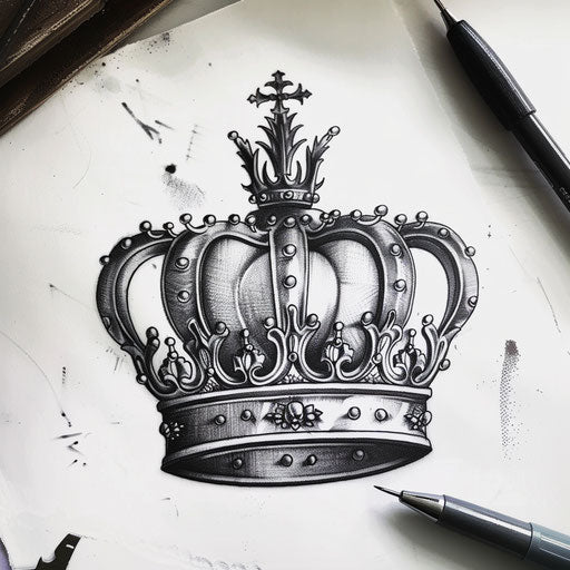 Vintage queen crown tattoo drawing