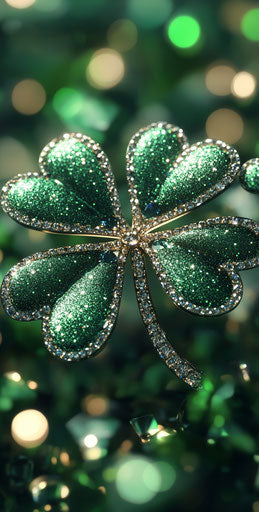 Four-leaf clover with shiny diamonds, St. Patrick's Day theme, phone wallpaper