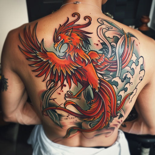 The vibrant revival of a phoenix in neo-traditional tattoo