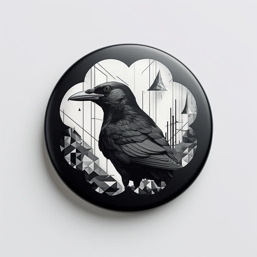 Geometric black and white raven bird in the sky