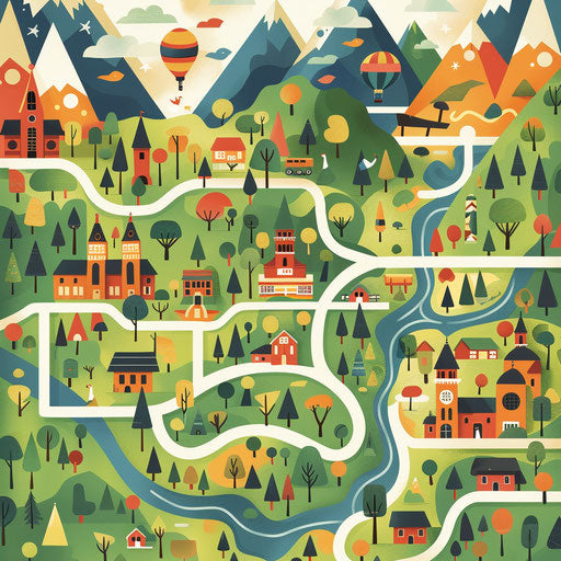 Playful and colorful map with fun landmarks