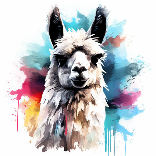 Llama illustration in the style of Chiaroscuro Art, on white background
