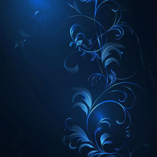 Realistic blue blossoms on flat indigo background