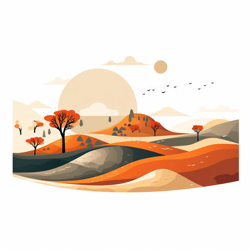Minimalist style landscape clipart on white background