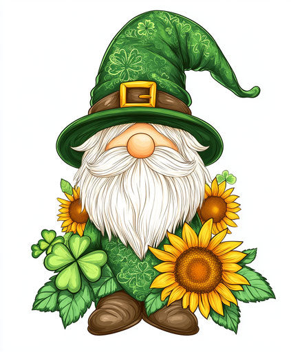 Saint Patrick's Day Gnome, Green Hat Sunflowers Shamrock