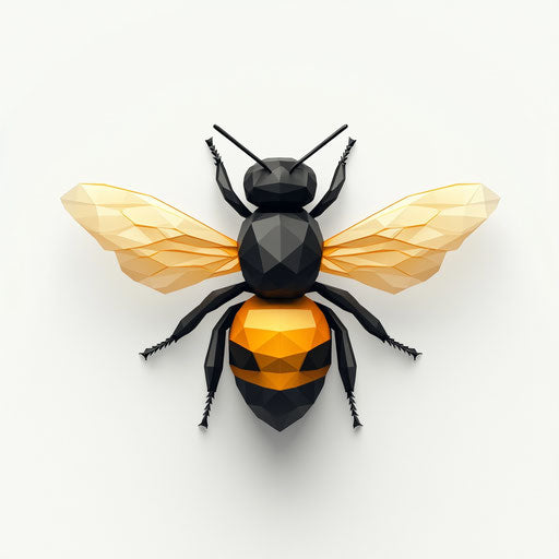 3D realistic honey bee on flat white background, isolated clipart