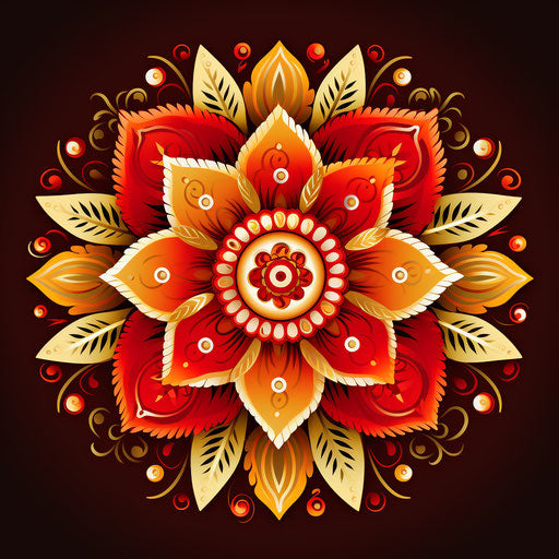 Ornamental yellow and red flower, hand-drawn style