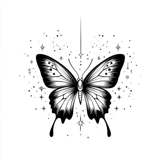 Butterfly surrounded by stars and sparkles on white