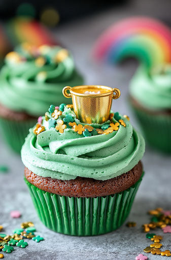 St. Patrick's Day rainbow cupcakes with pot of gold