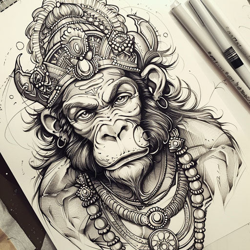 Neo-traditional flat tattoo sketch of Hanuman