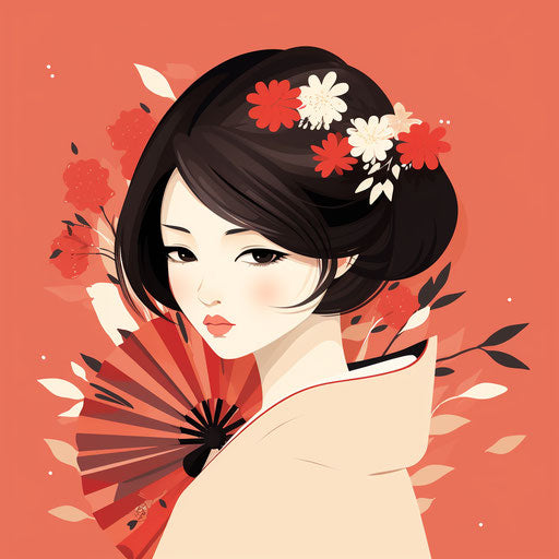 Fan with flowers, minimalist Japanese style