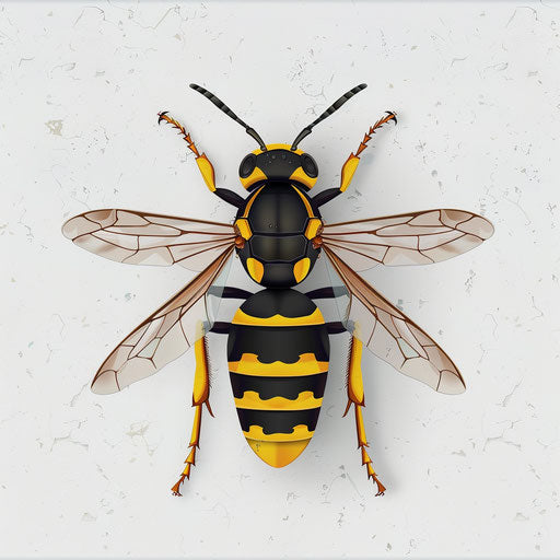 Wasp clipart in a photo realistic style on flat white background, detailed textures and high contrast