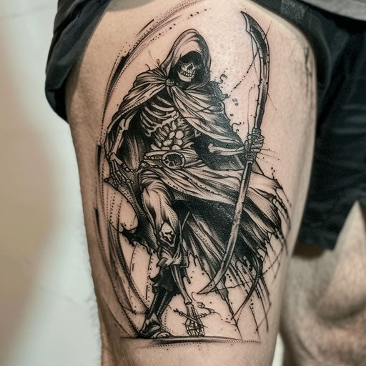 Retro comic style reaper tattoo